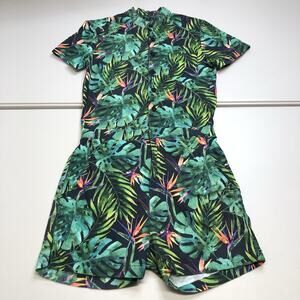 ROMPHIM Romper Mens Medium Green Tropical Leaf Print Party Hawaiian Jumper